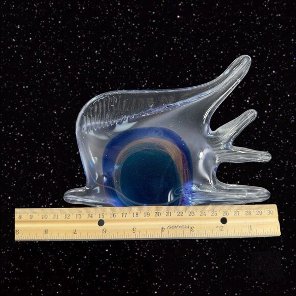 Multicolor Large Art Glass Fish Figurine Paperweight Blue W Clear Edges Heavy - Picture 13 of 14